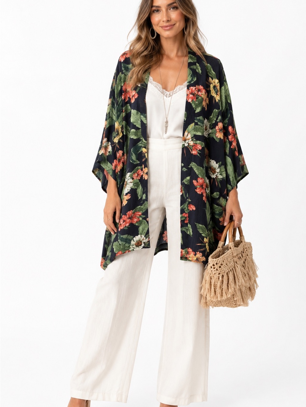 Sunday Best by Aritzia Tropical Hawaiian Floral Kimono Cover Up Small Medium